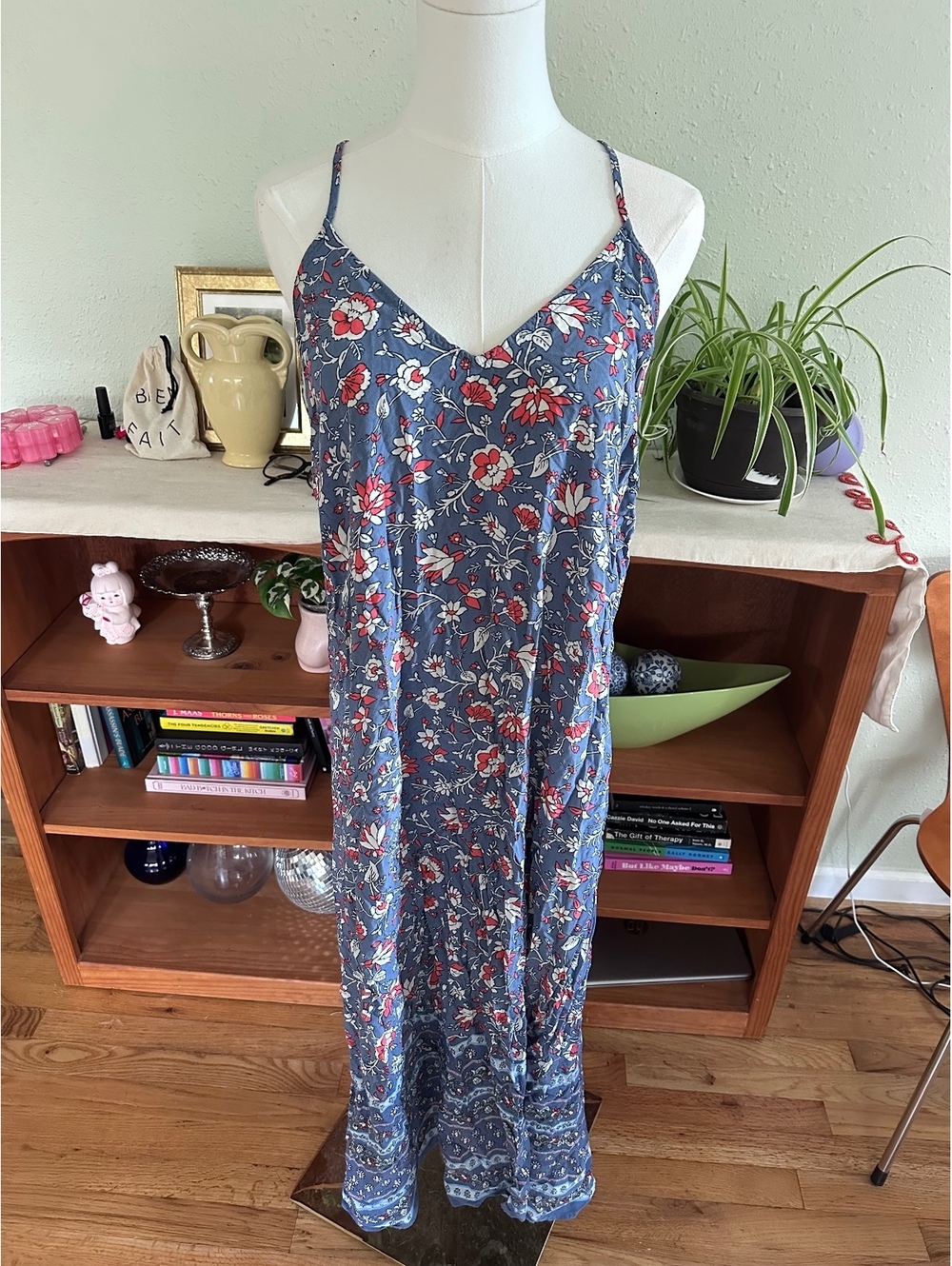 Old Navy Bohemian Blue & Coral Floral Dress (L)